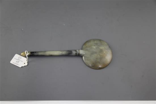 A Chinese grey jade cosmetics palette mixer, Qing dynasty, height 7cm and 10cm